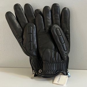 NWT Men’s Coach Leather Motorcycle / Ski gloves.  Size L. Black.